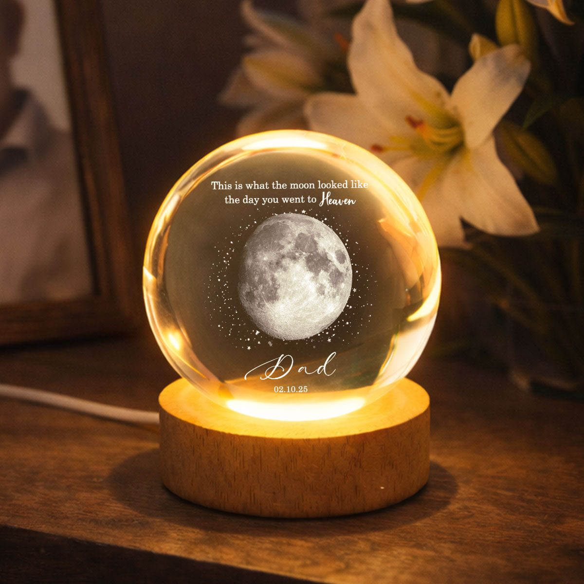 The Day You Went to Heaven Custom Moon Phase by Date - Personalized Crystal Ball LED Night Light - Heartfelt Memorial Remembrance Keepsake