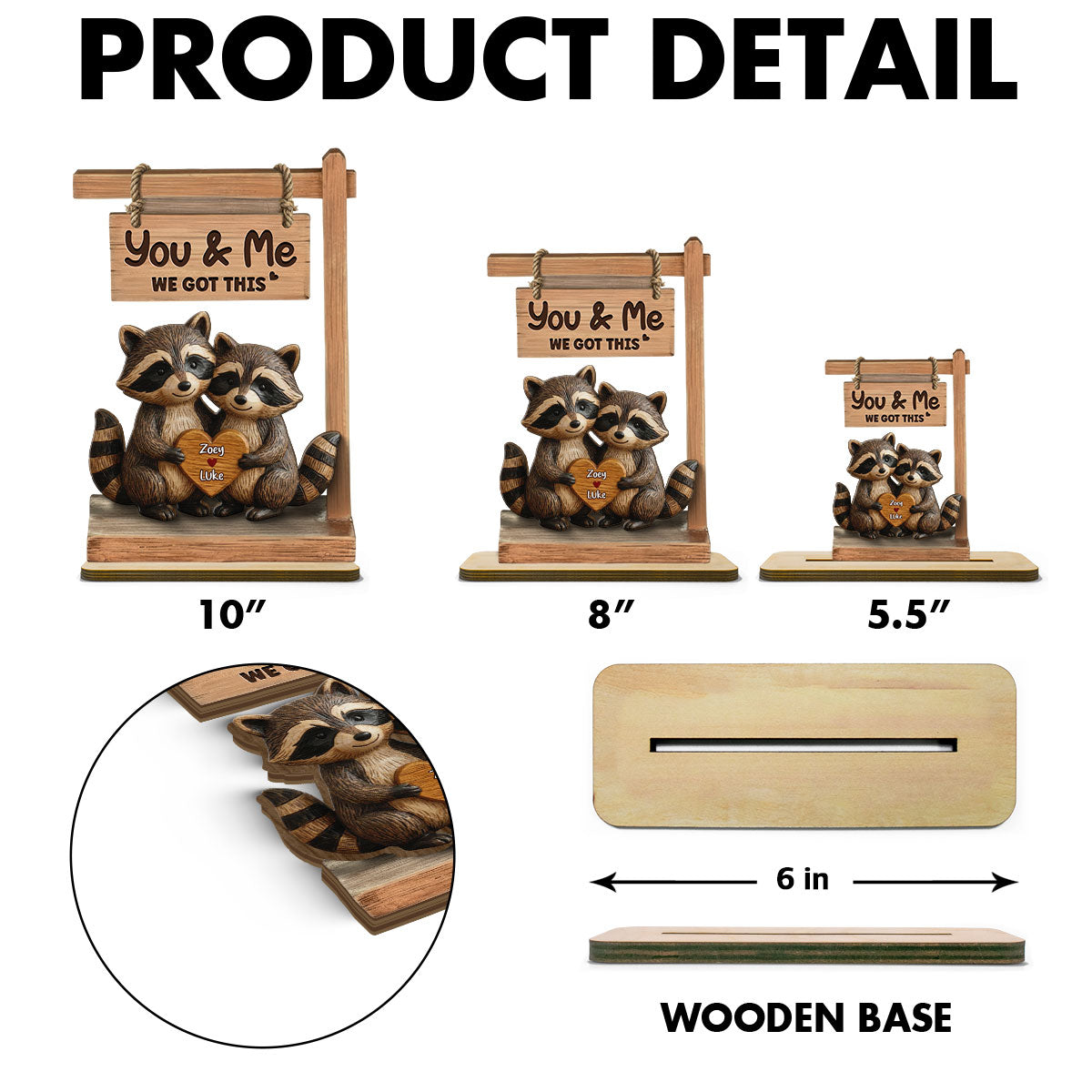 3D Effect Animal Couple Standing - Personalized Wooden Plaque - Anniversary, Valentine's Day Gift For Him, Gift For Her
