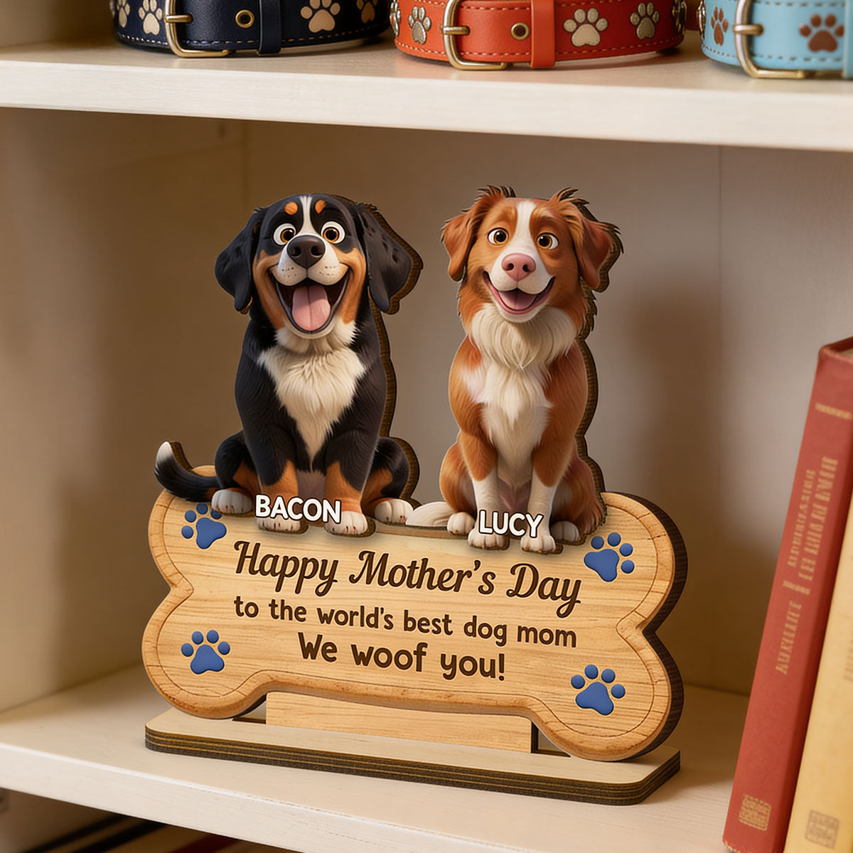 Happy Mother's Day to the World's Best Dog Mom - Personalized 2-Layered Wooden Plaque - Heartfelt Gift for Dog Moms