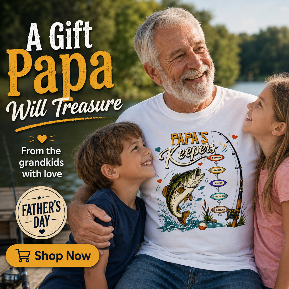 Grandpa's Keepers Fishing With Grandkids Names, Father's Day Papa Gift - Personalized Shirt