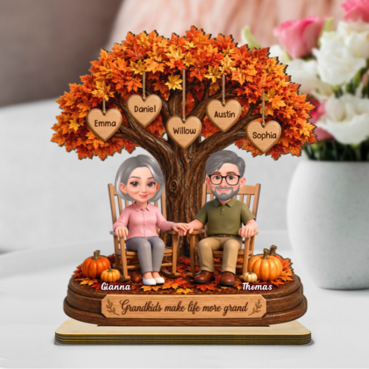 Grandkids Make Life More Grand 2D Flat - Personalized Wooden Plaque - Fall Season Gift For Grandparents