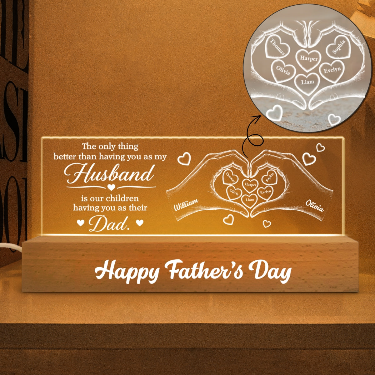 The Only Thing Having You As My Husband Hearts in Hands - Personalized Acrylic Block LED Night Light - Father's Day Gift For Husband