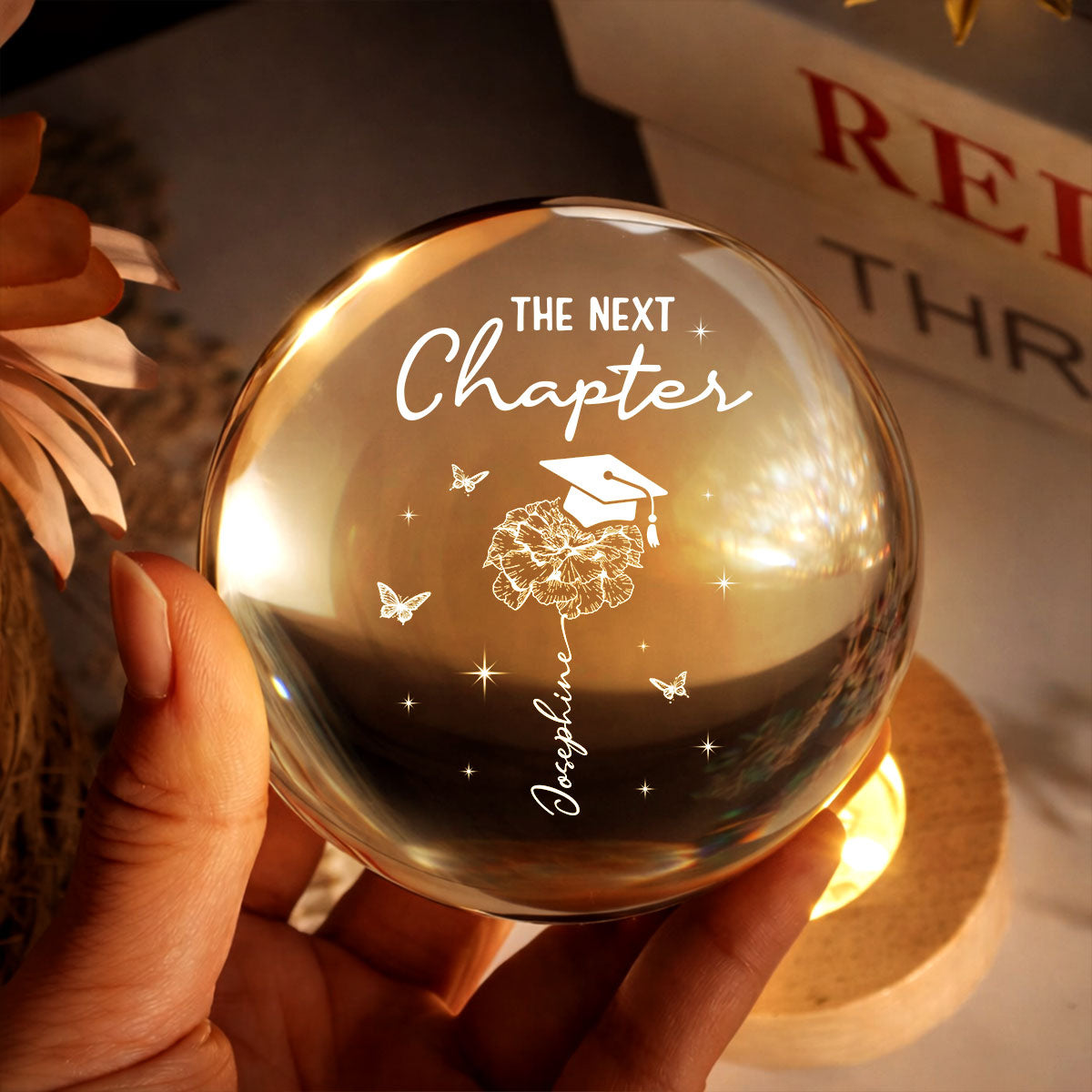 Graduation Birth Month Flower New Chapter - Personalized Crystal Ball LED Night Light - Graduation Gift, Keepsake For Daughter, Granddaughter