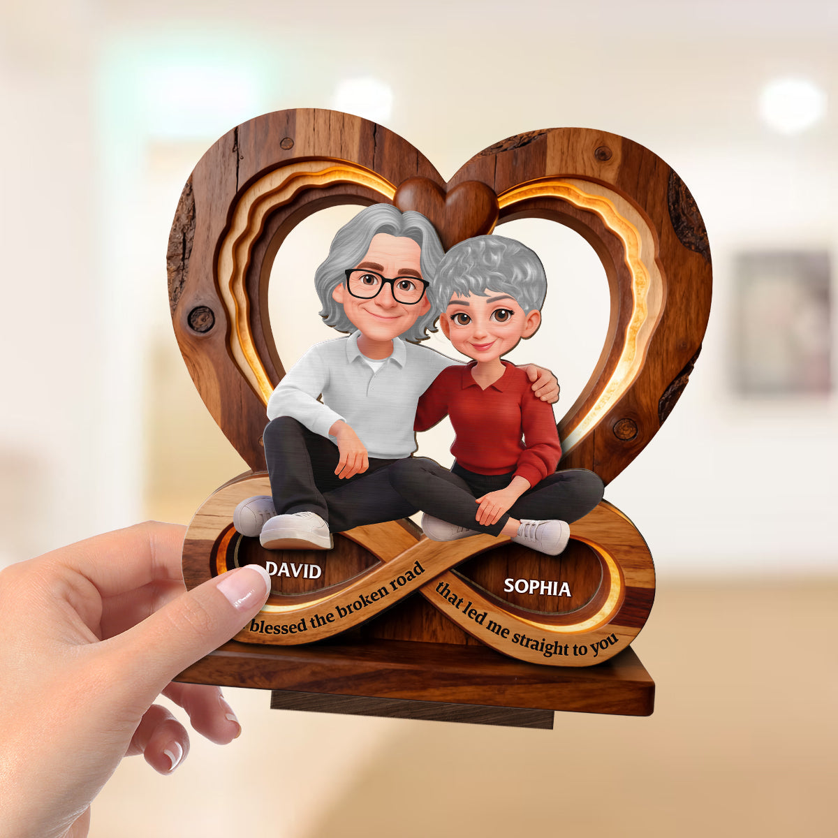 Couple Infinity Love - Personalized 2-Layered Wooden Plaque - Sentimental Valentine's Day Gift for Her, for Him