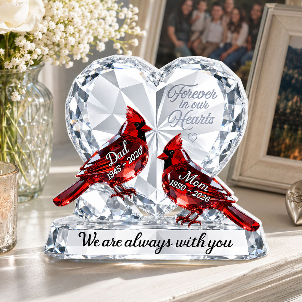 Always With You Cardinals Memorial 2D Flat Printed - Personalized Acrylic Block Plaque - Memorial Gift, Sympathy Gift