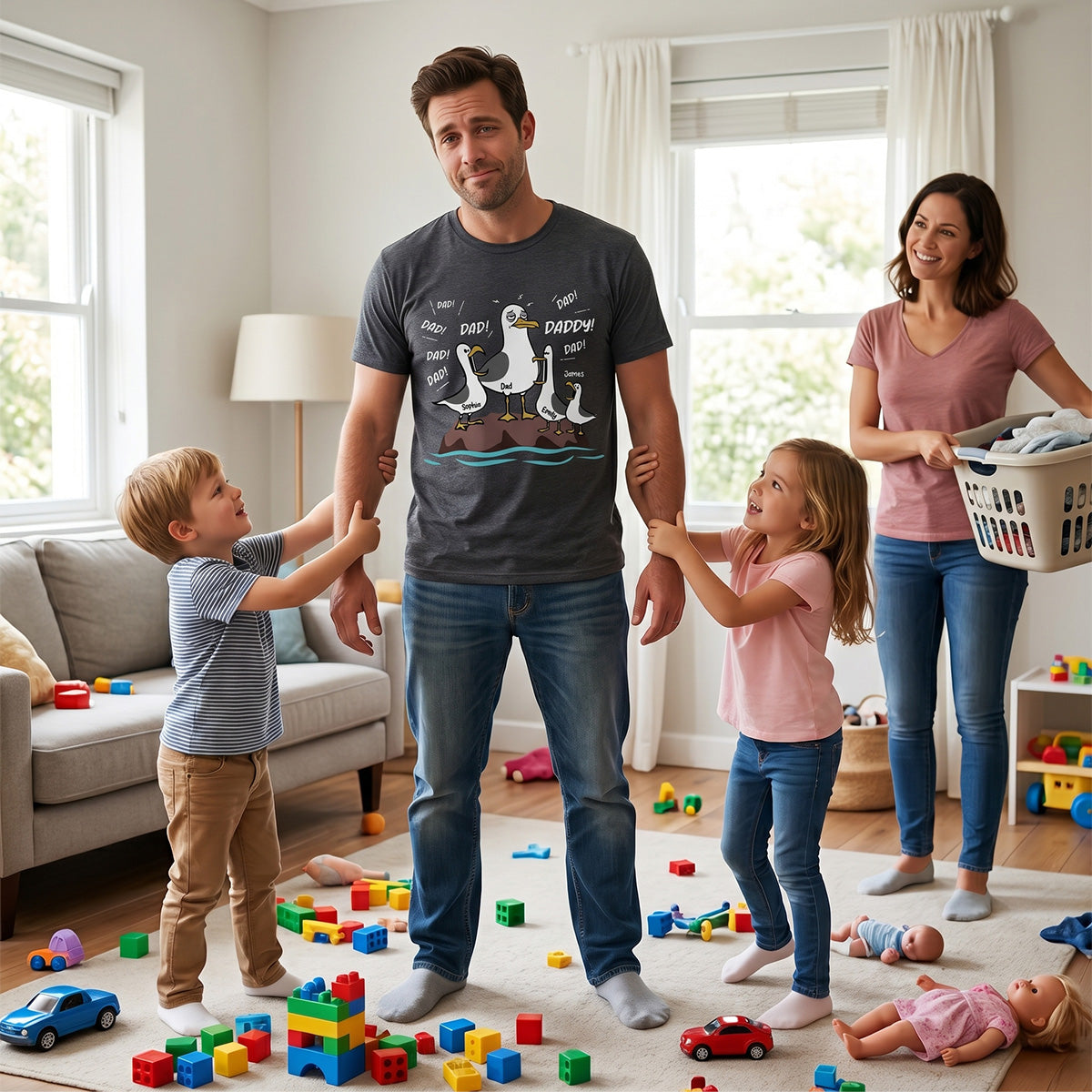 Seagull Dad! Dad! Dad! Tired Seagull & Kids - Personalized Shirt - Funny Father's Day Gift For Dad, Husband