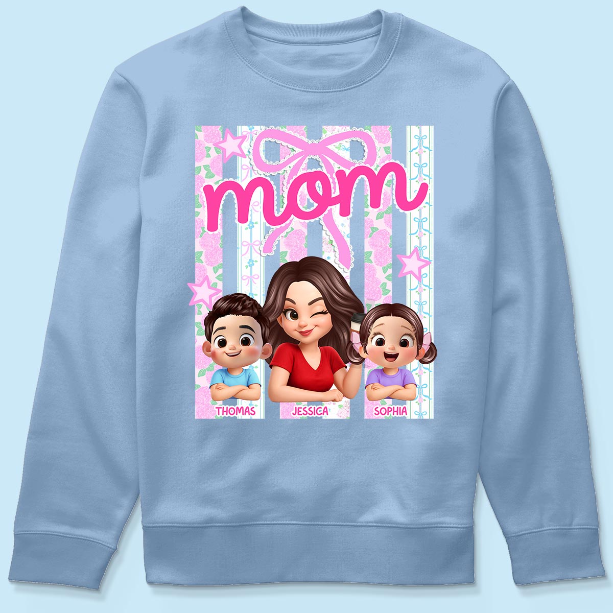 Mom Grandma Striped Coquette Floral - Personalized Shirt - Mother's Day Gift For Mom Grandma