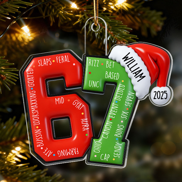3D Shining Effect 67 Six Seven 2025 Slang Christmas - Personalized Acrylic Ornament - Funny Christmas Gift For Teen, Grandkid, Gen Alpha