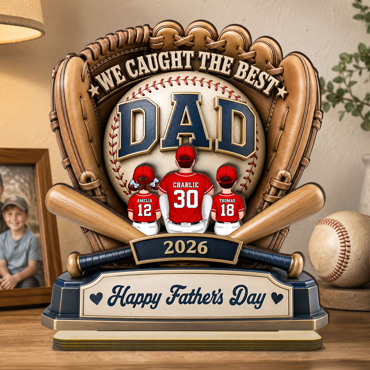 Dad's Greatest Catch Baseball - Personalized 2-Layered Wooden Plaque -  Gift For Dad, Husband