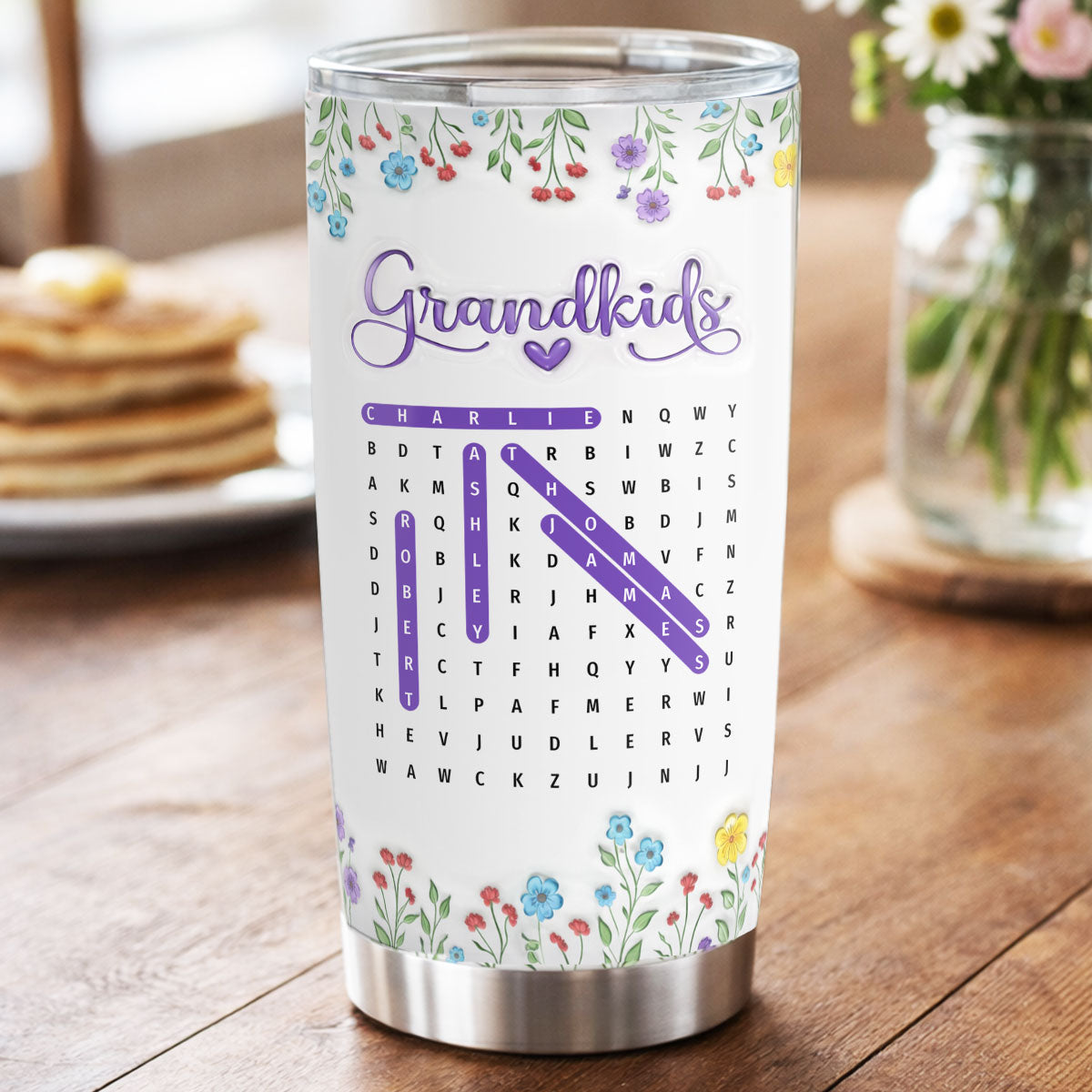 Grandma Grandkids Names Word Search Puzzle - Personalized Tumbler - Mother's Day Gift for Grandma, Mom