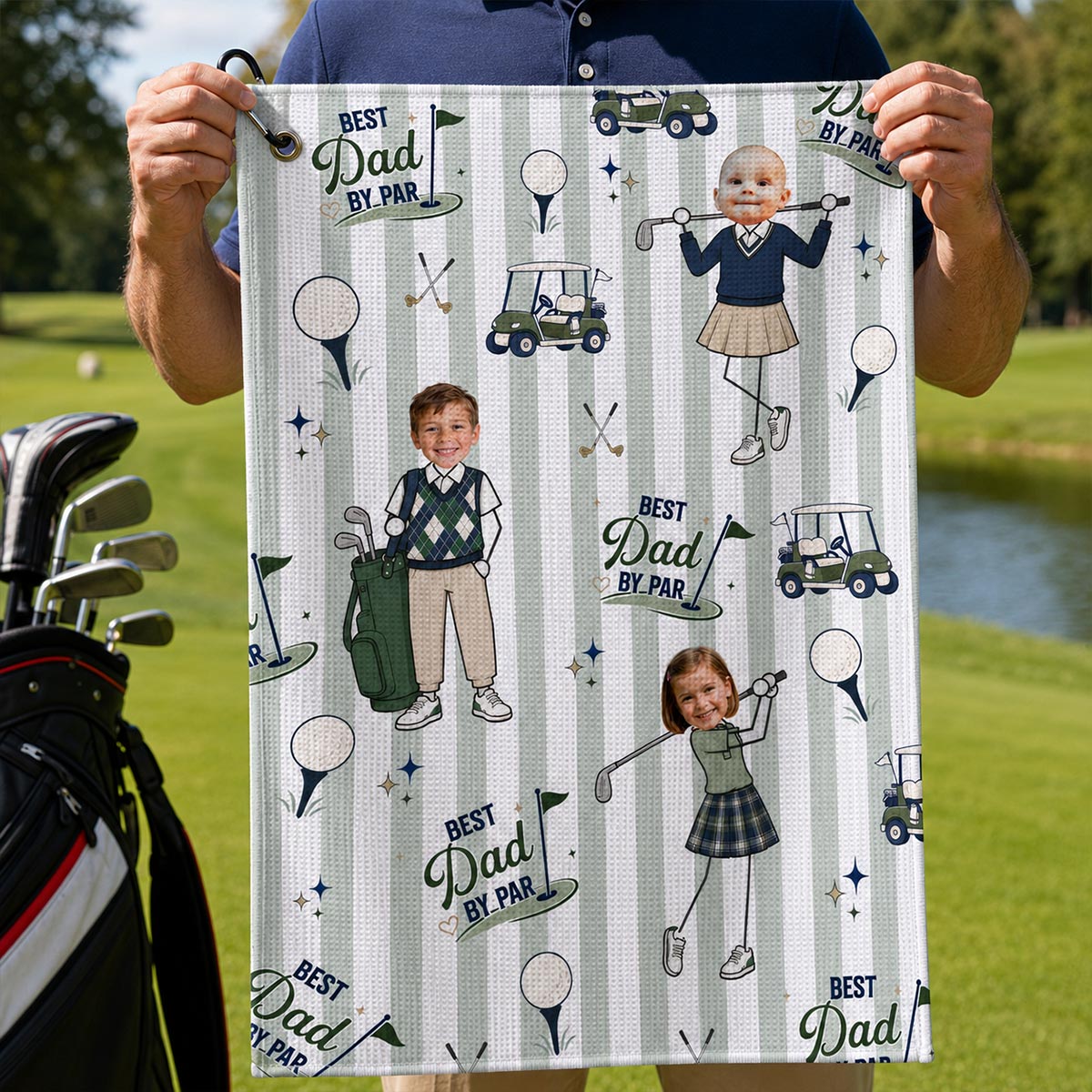 Best Dad Grandpa By Par Kid Custom Photo - Personalized Golf Towel - Father's Day Gift For Golfers