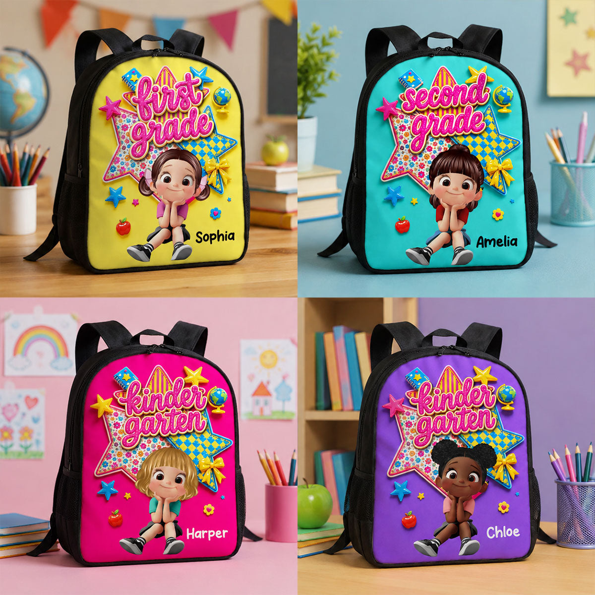 Cute Little Girl Custom Grade - Personalized Backpack - Back To School Gift For Kids, Daughters, Granddaughters, Kid Girl