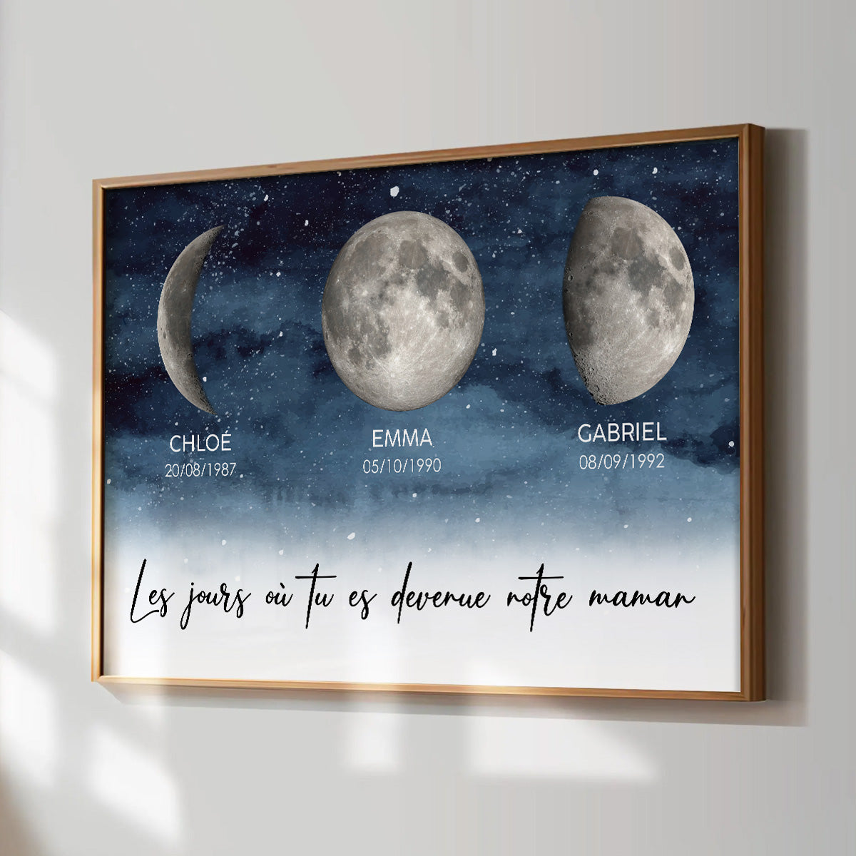 Nuit étoilée Le jour où tu es devenue Maman, Mamie – Affiche personnalisée avec phases de lune de naissance – Cadeau de Fête des Mères pour Maman ou Mamie