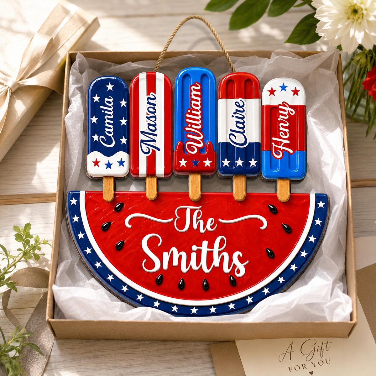 Patriotic Summer Popsicle Family Name - Personalized Wood Sign - American 250th Anniversary
