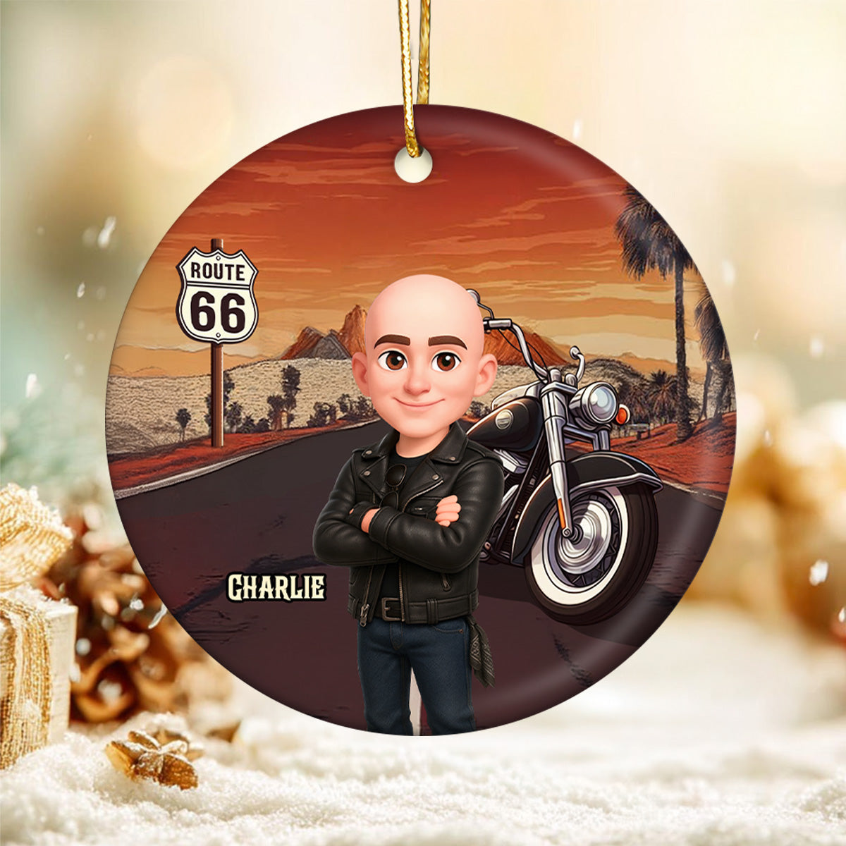 Biker On The Road Christmas - Personalized Ceramic Ornament - Gift For Bikers, Gift For Him, For Her