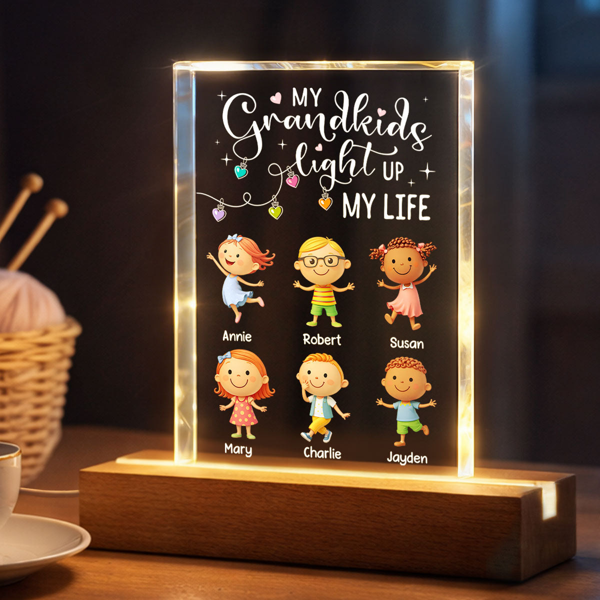 My Grandkids Light Up My Life - Personalized Acrylic Block LED Night Light - Heartfelt Gift for Grandma