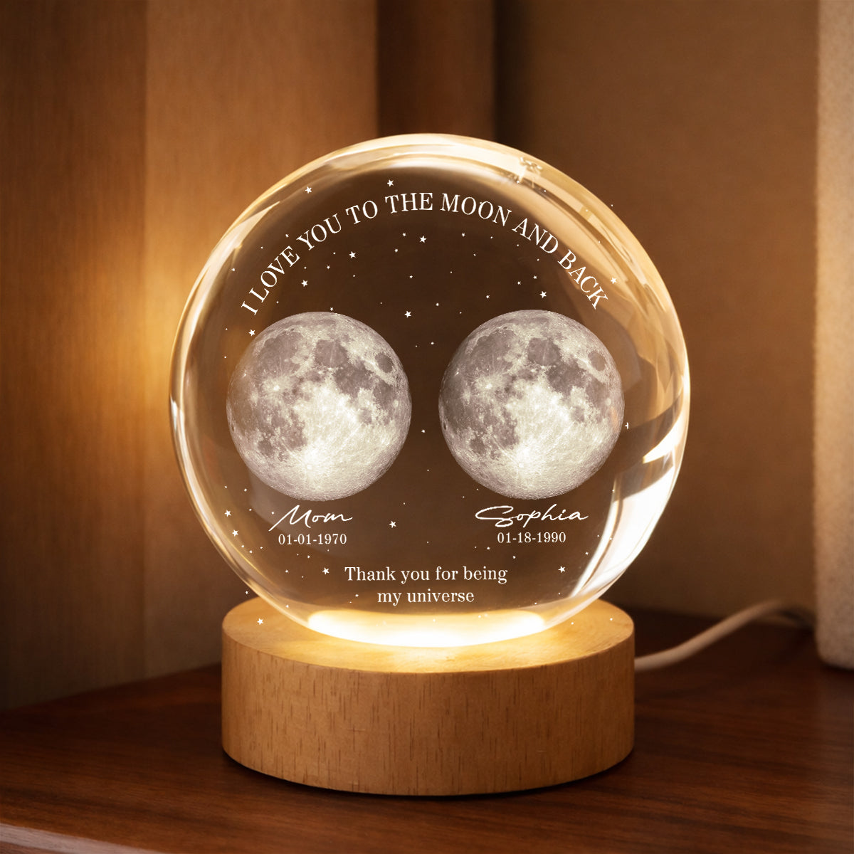 Thank You for Being Our Universe - Personalized Crystal Ball LED Night Light - Heartfelt Mother's Day Gift for Mom, Wife
