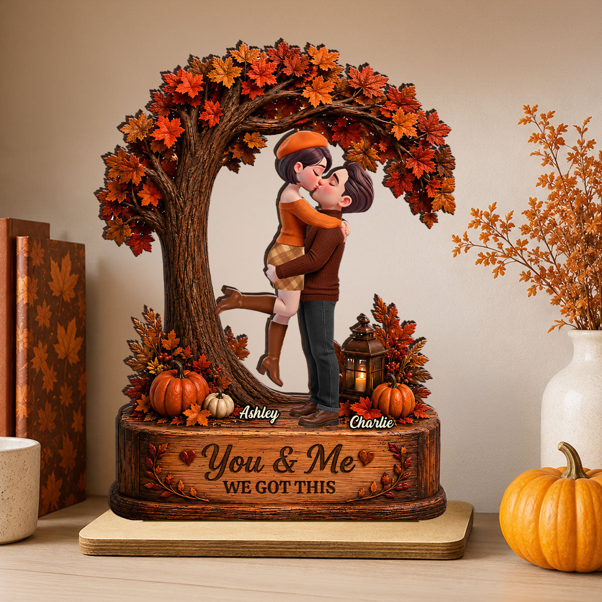 Couple Under Tree We Got This - Personalized 2-Layered Wooden Plaque - Fall Season Decor Gift, Gift For Couple