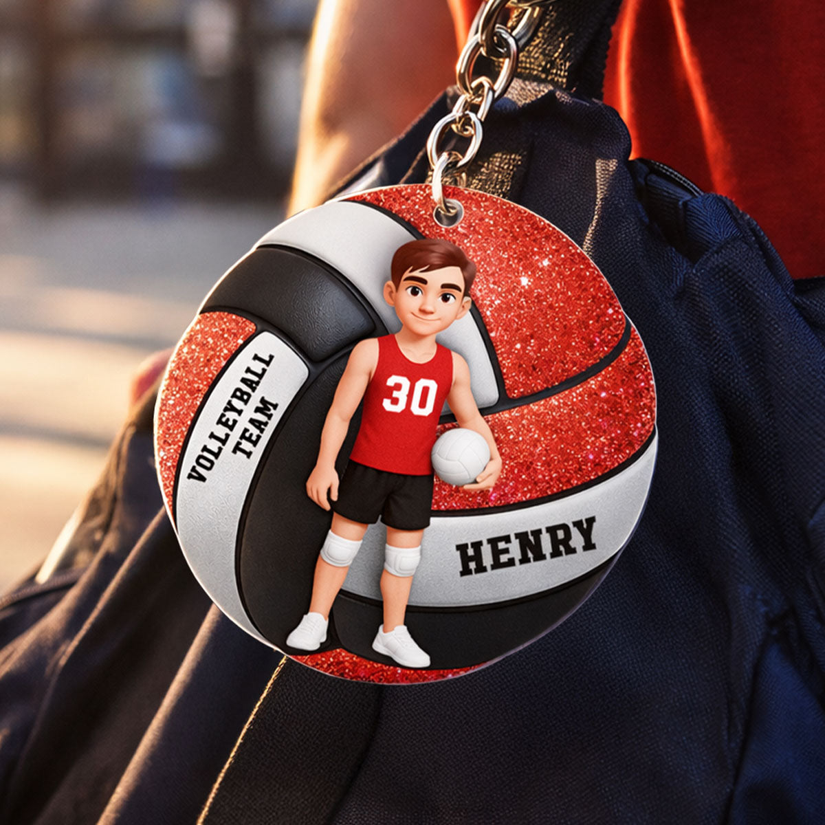 Volleyball Boy & Girl 3D Effect - Personalized Acrylic Keychain - Custom Keyrings, Name Tags