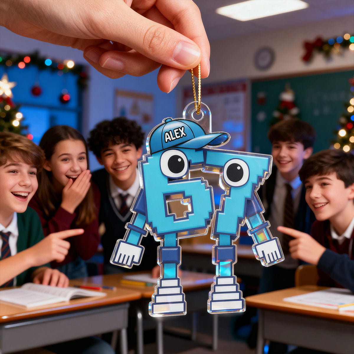 3D Effect 67 Brain Rot Christmas Ornament – Personalize Funny Roblox Style Kid Gift