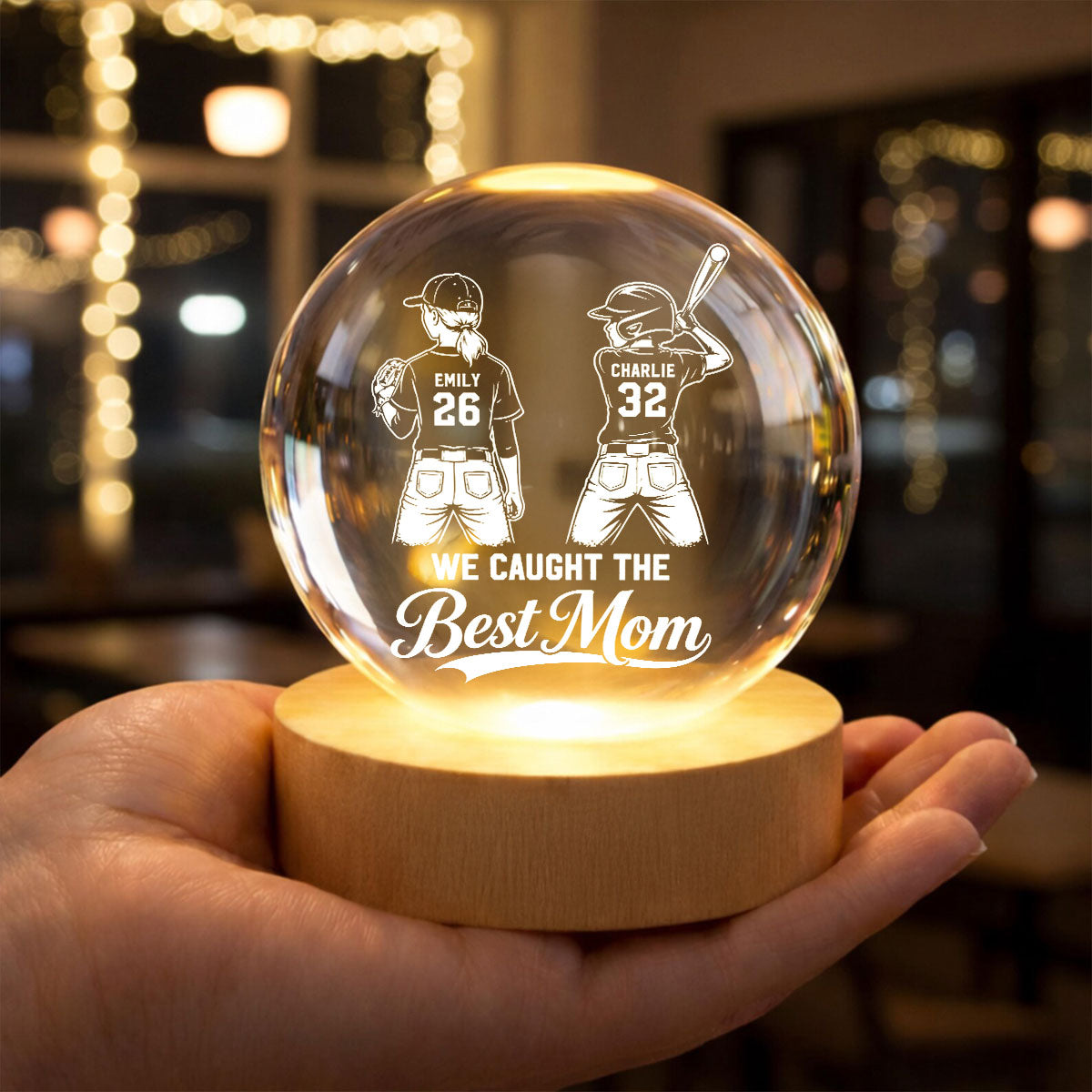 Baseball Players We Caught The Best Mom - Personalized Crystal Ball LED Night Light - Mother's Day Gift For Baseball Mom, Wife