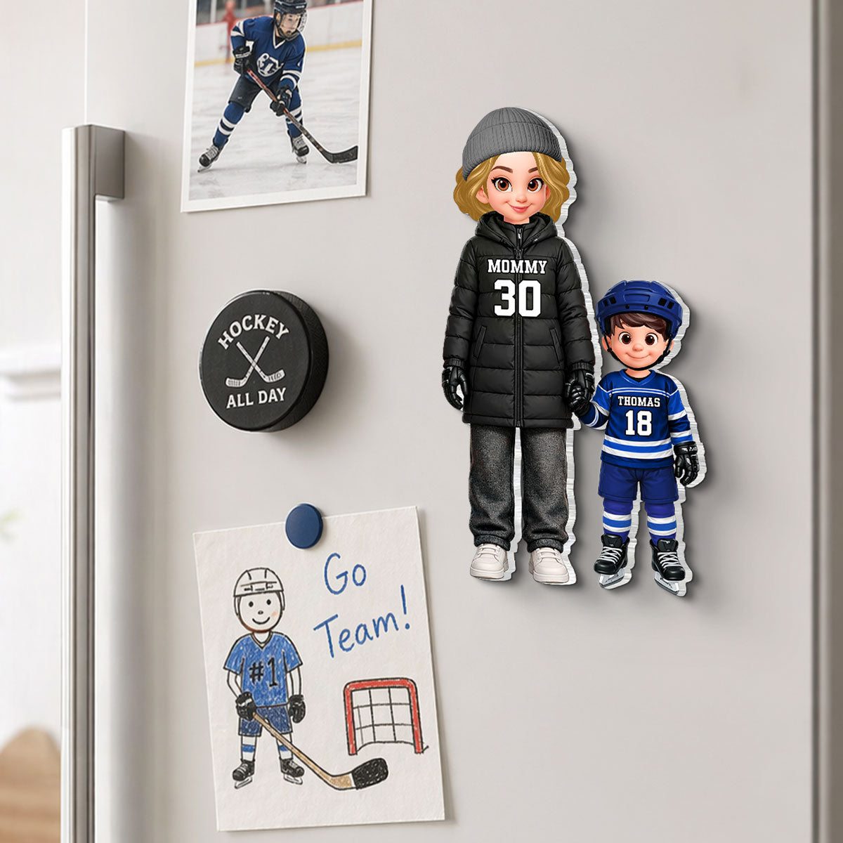 Hockey Mom And Kids - Personalized Acrylic Fridge Magnet - Heartfelt Gift For Hockey Mom, Gift For Wife