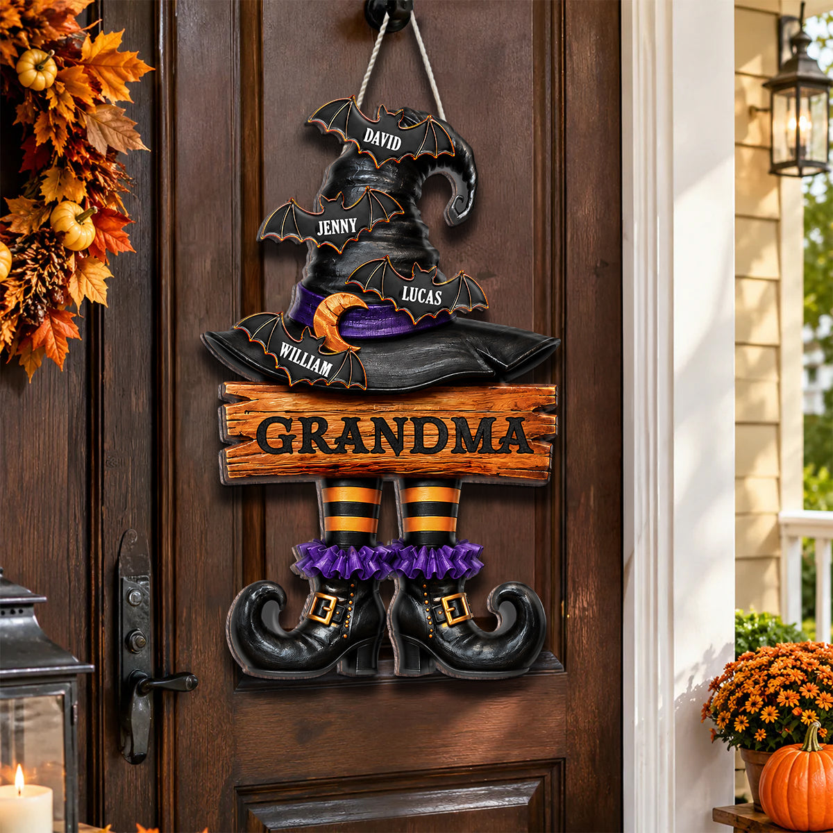 Grandma Witch Hat - Personalized Wooden Door Sign - Halloween Decor for Grandma