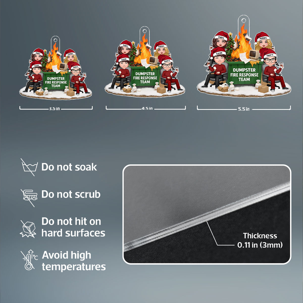 Funny Coworkers Christmas Dumpster Fire Response Team - Personalized Acrylic Ornament - Funny Holiday Gift for Coworkers