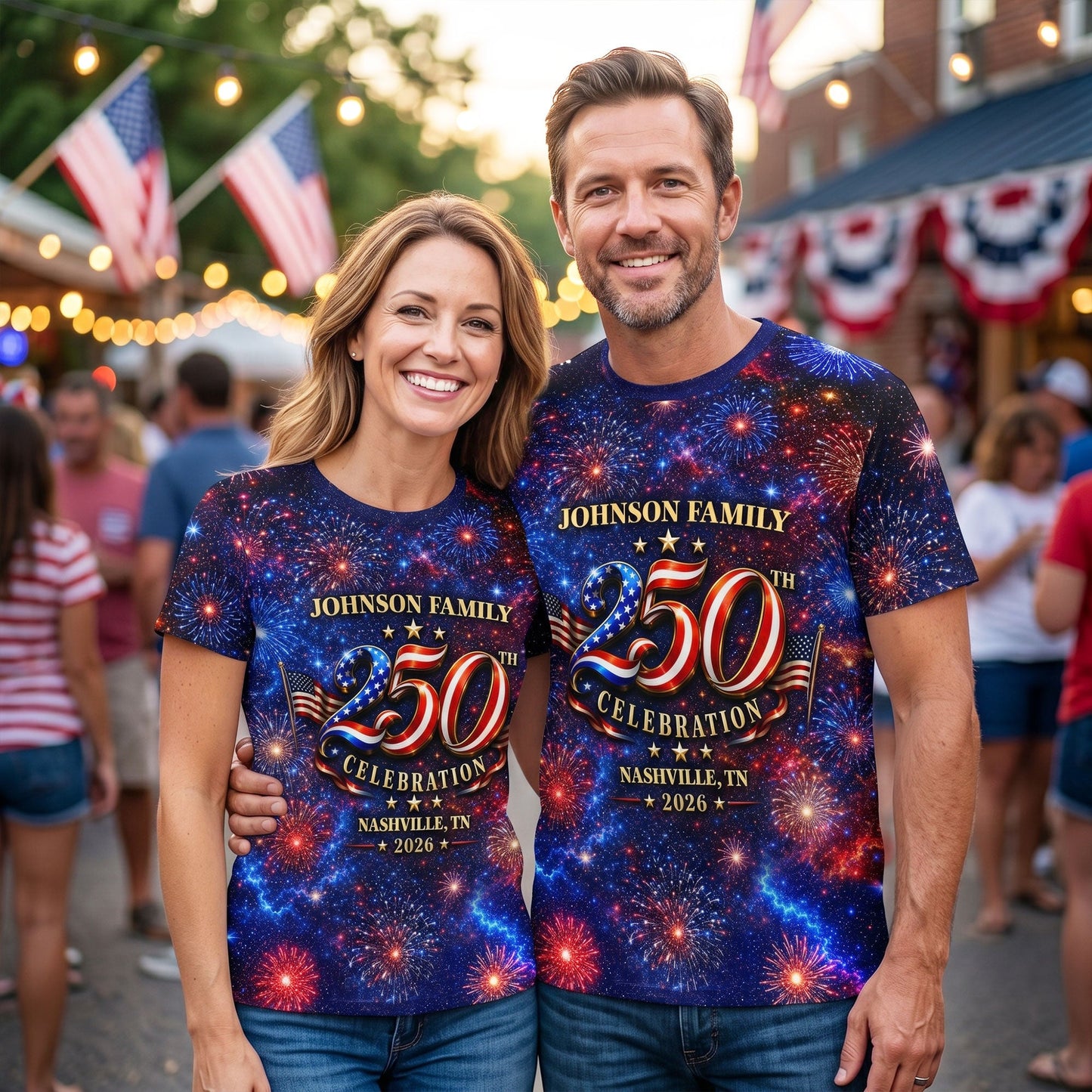 Custom Family American 250th Anniversary 1776 - 2026 - Personalized Shirt - Family Matching Patriotic Crew Shirt