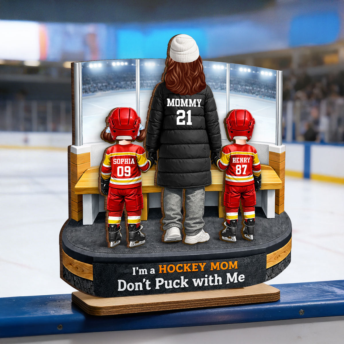 I'm A Hockey Mom Bench Area - Personalized 2-Layered Wooden Plaque - Gift For Hockey Mom
