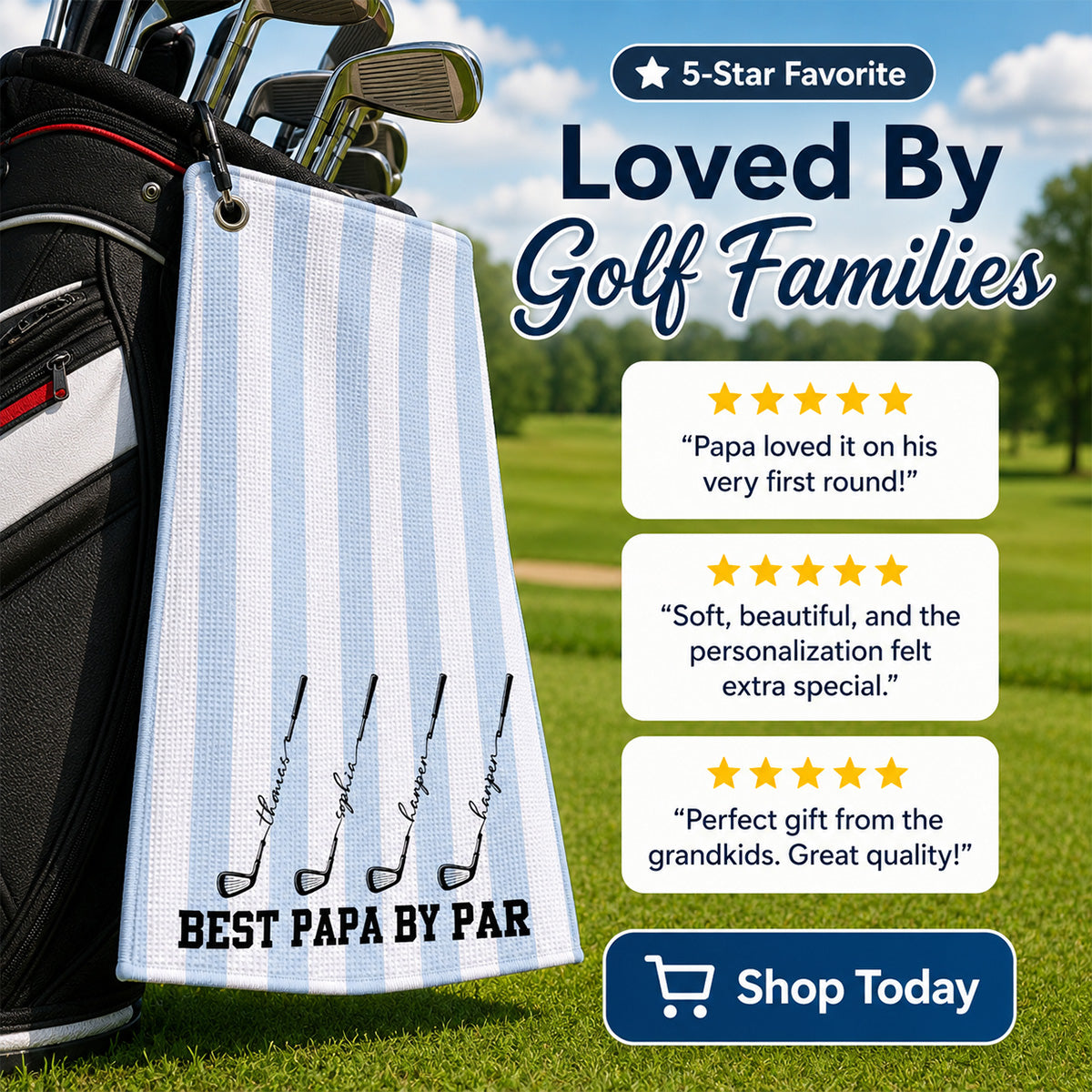 Best Dad Grandpa By Par Custom Kid Name - Personalized Golf Towel - Father's Day Gift For Golfers, Dad, Husband
