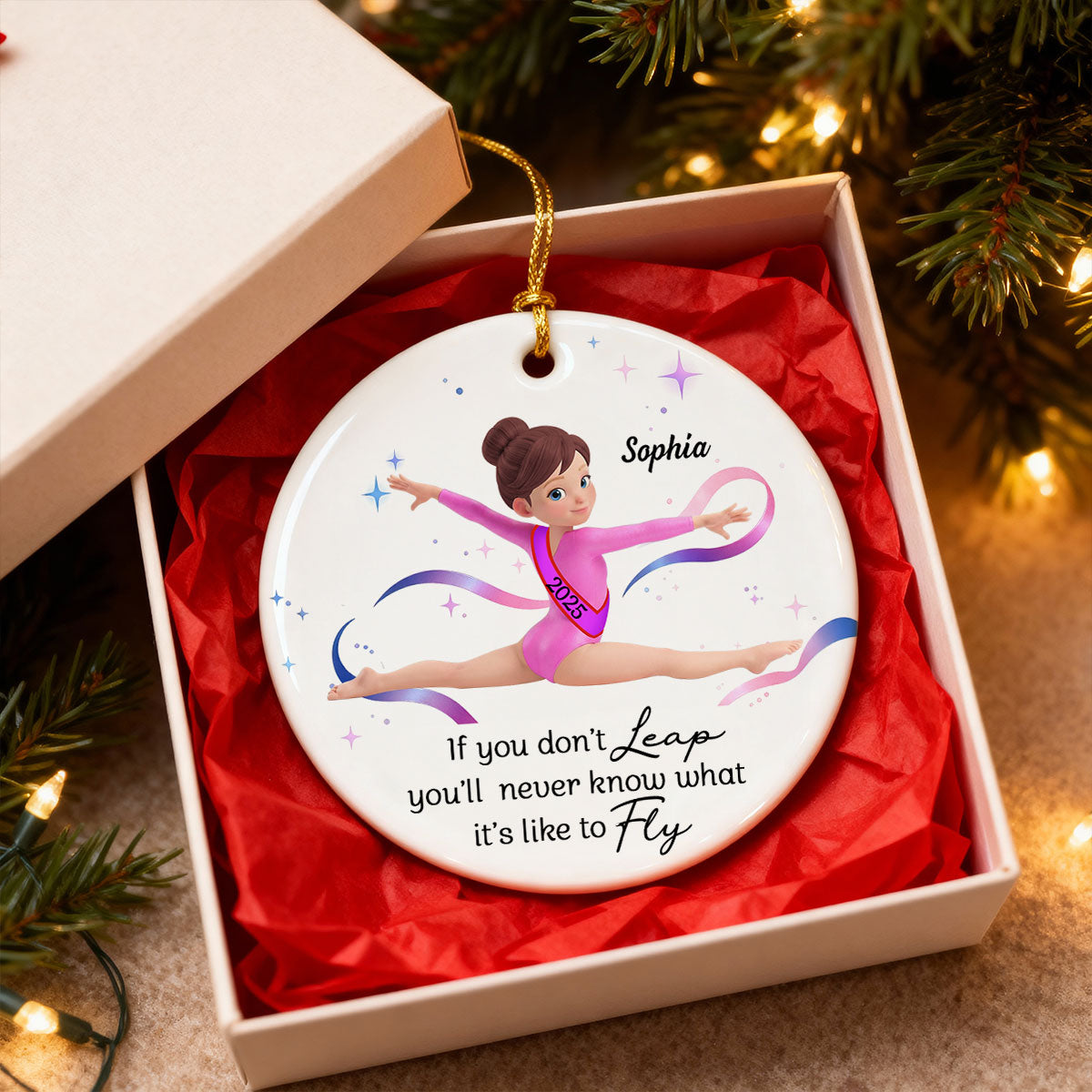 What It's Like To Fly Front Split Gymnastic Girl - Personalized Ceramic Ornament - Gymnast Gift For Daughter, Granddaughter