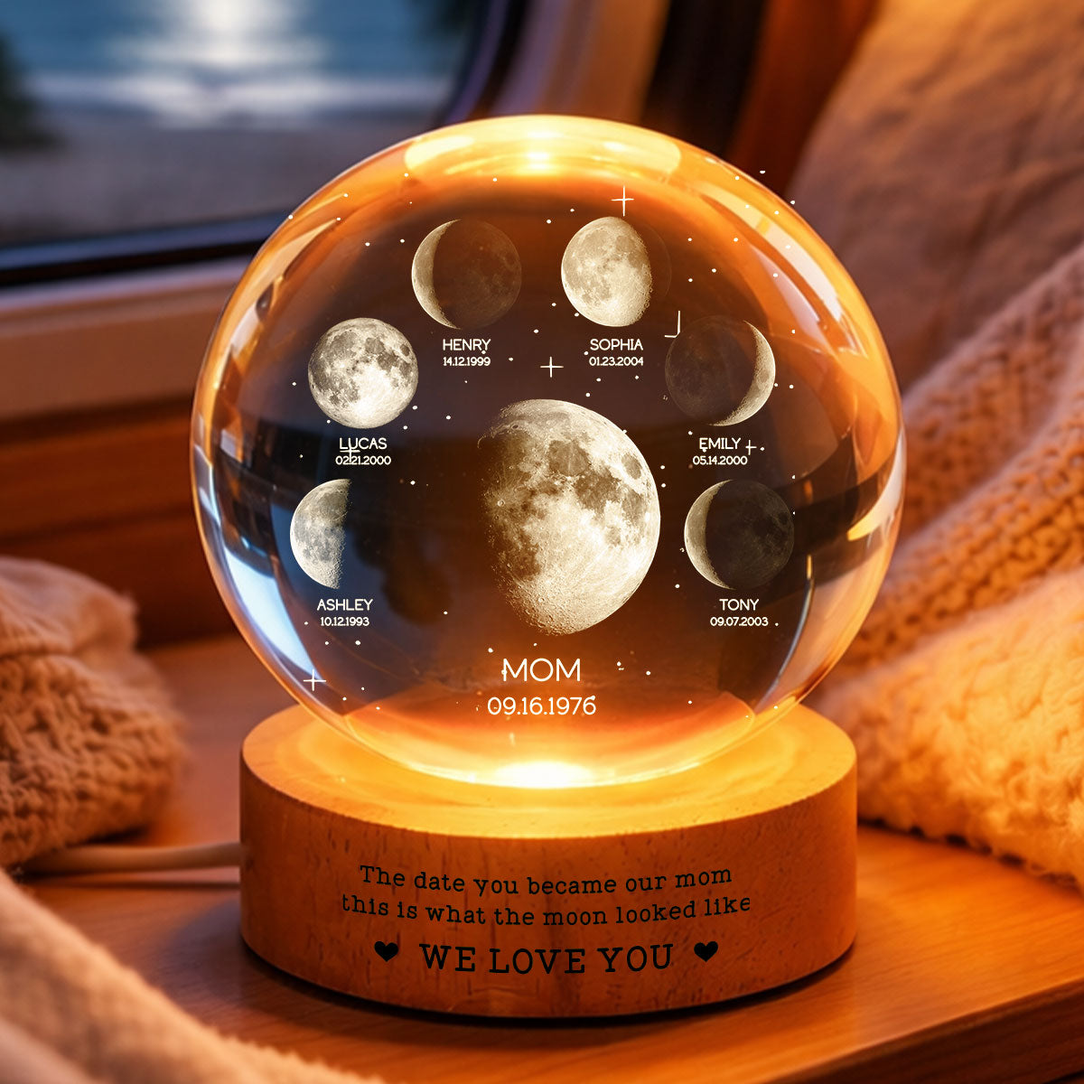 The Date You Became Our Mom We Love You - Personalized Crystal Ball LED Night Light - Gift For Mom, Grandma
