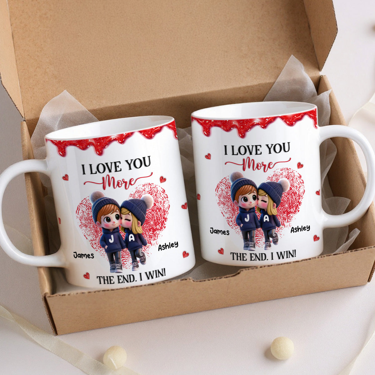 Love You More I Win Cartoon Couple - Personalized Mug - Valentine's Day Gift, Anniversary Gift For Him, For Her