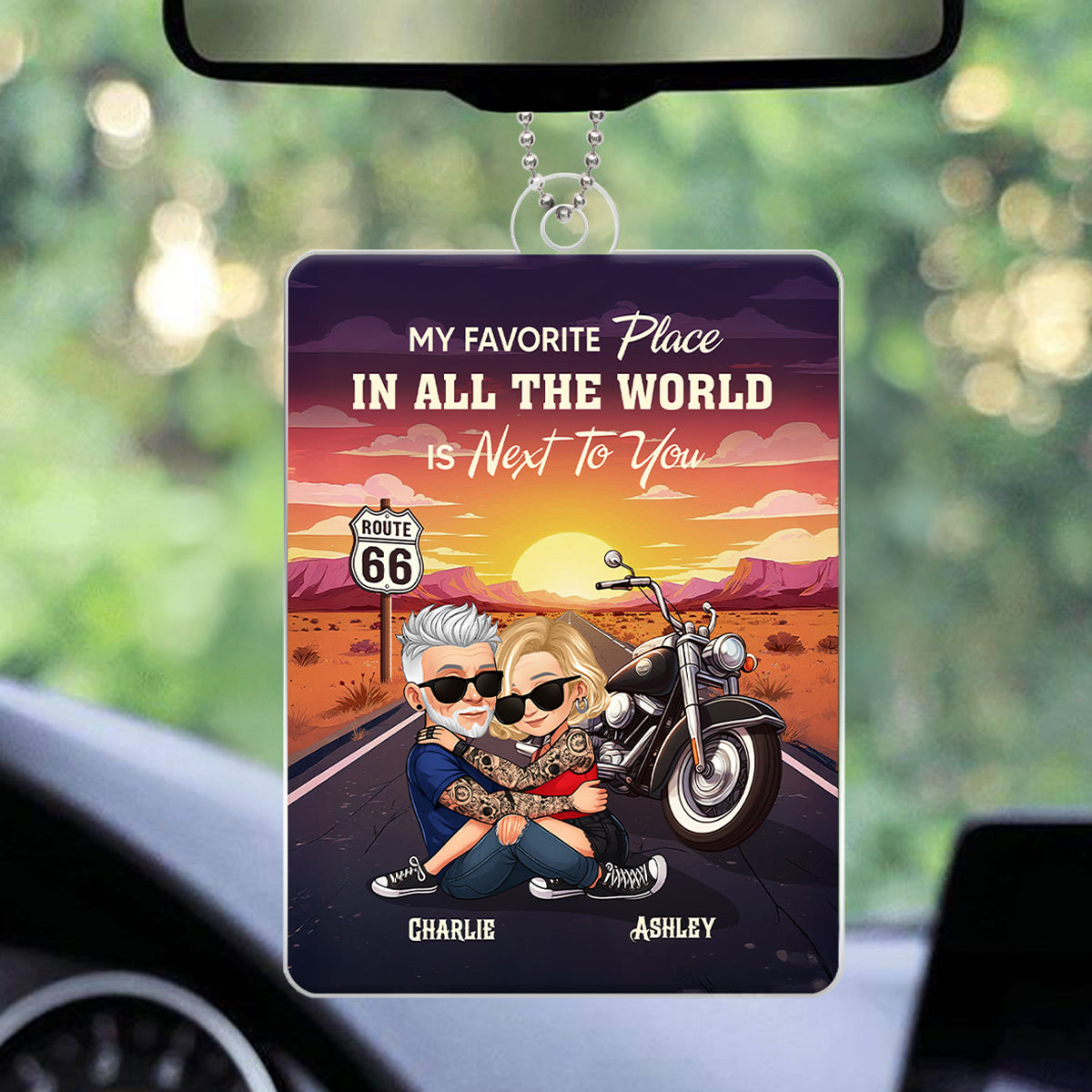 Bikers Couple Riding Partners for Life - Personalized Acrylic Car Hanger - Gift for Him, Gift for Her