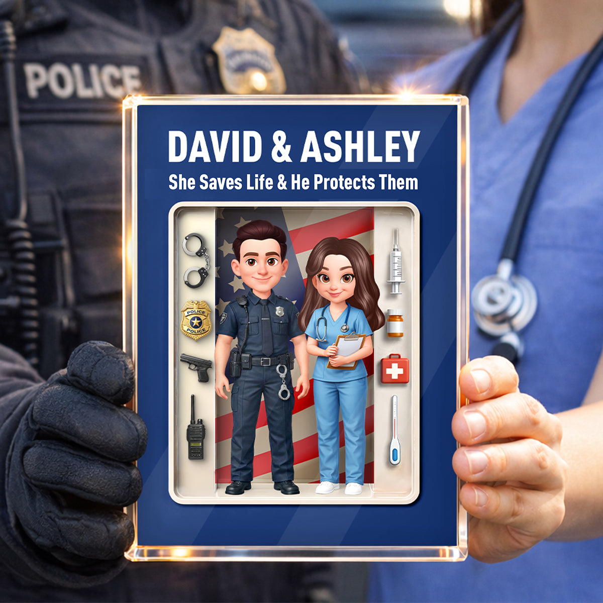 Couple Occupation 3D Action Figure - Personalized Acrylic Block Plaque - Heartfelt Gift for Him, for Her