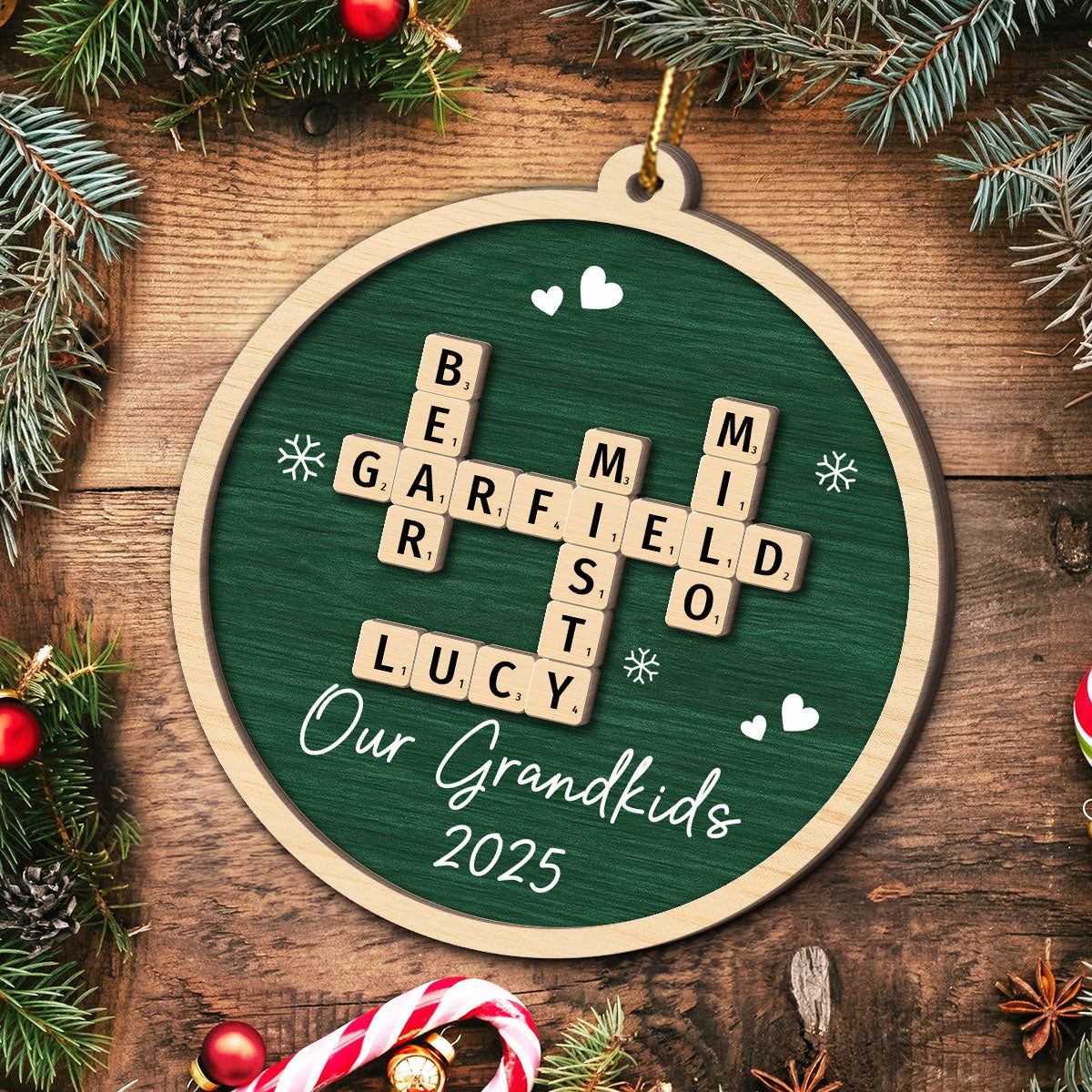 Our Grandkids Crossword Puzzle Art - Personalized 2-Layer Wooden Ornament - Christmas Gift For Grandma
