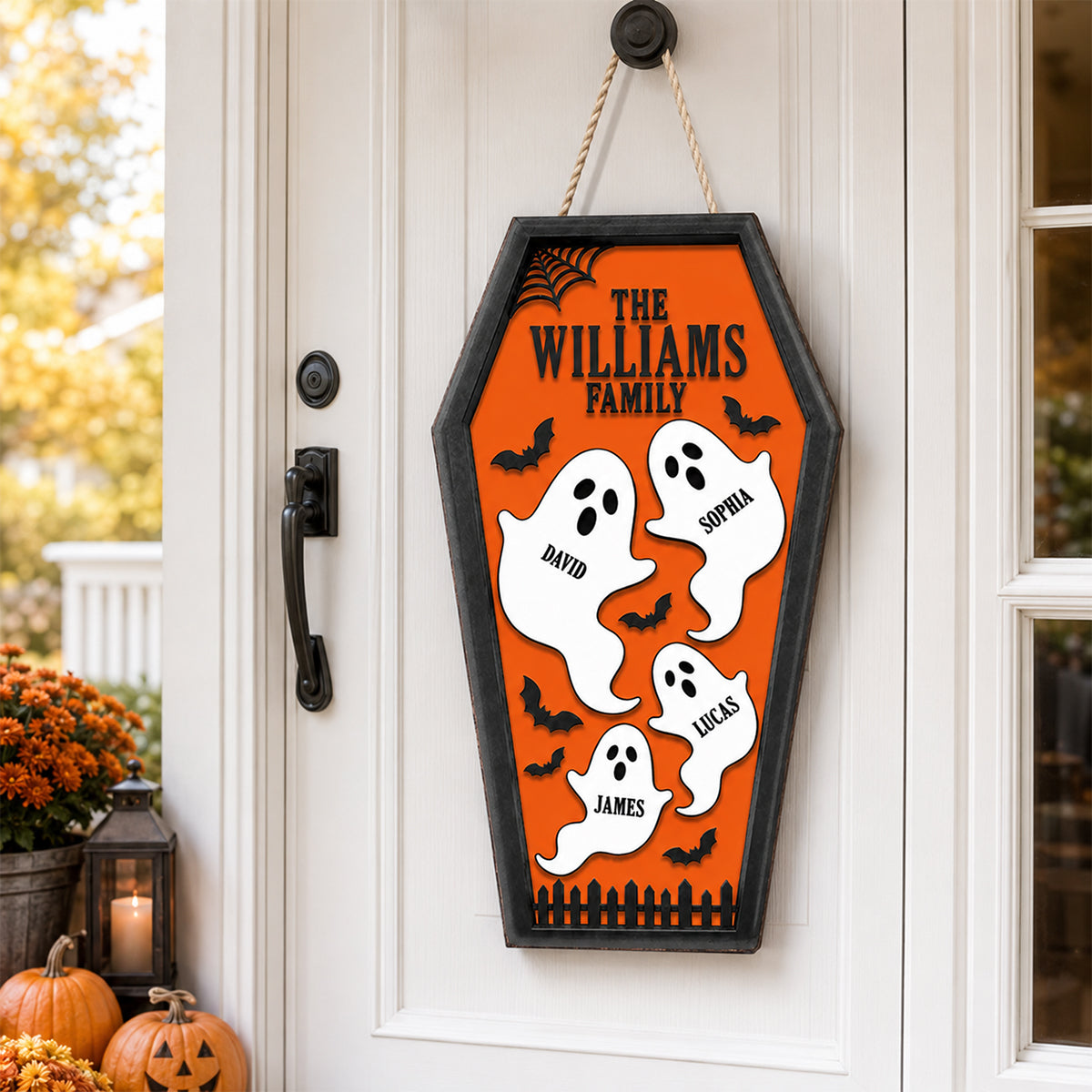 Ghost Family Coffin Sign - Personalized Wood Sign - Halloween Gift For Family