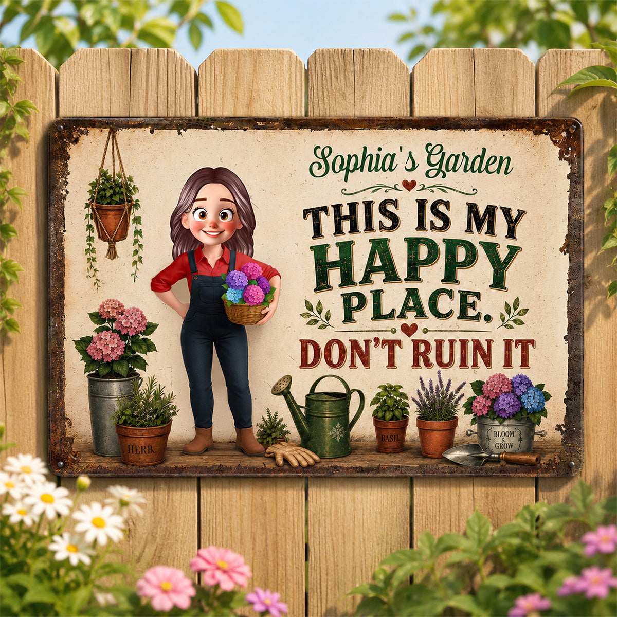 This Is My Happy Place Don't Ruin It Gardening Girl - Personalized Garden Metal Sign - Home Garden Greenhouse Outdoor Decor