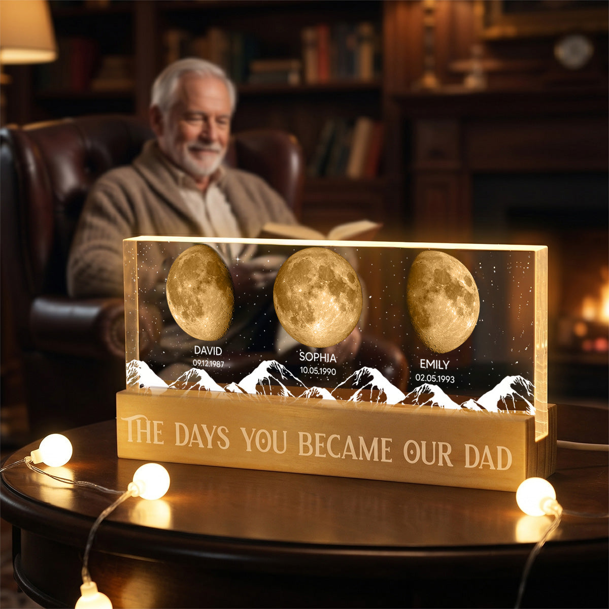 Custom Birth Moon Phase By Date The Days You Became Our Dad - Personalized Acrylic Block LED Night Light - Father's Day Gift For Husband, Dad