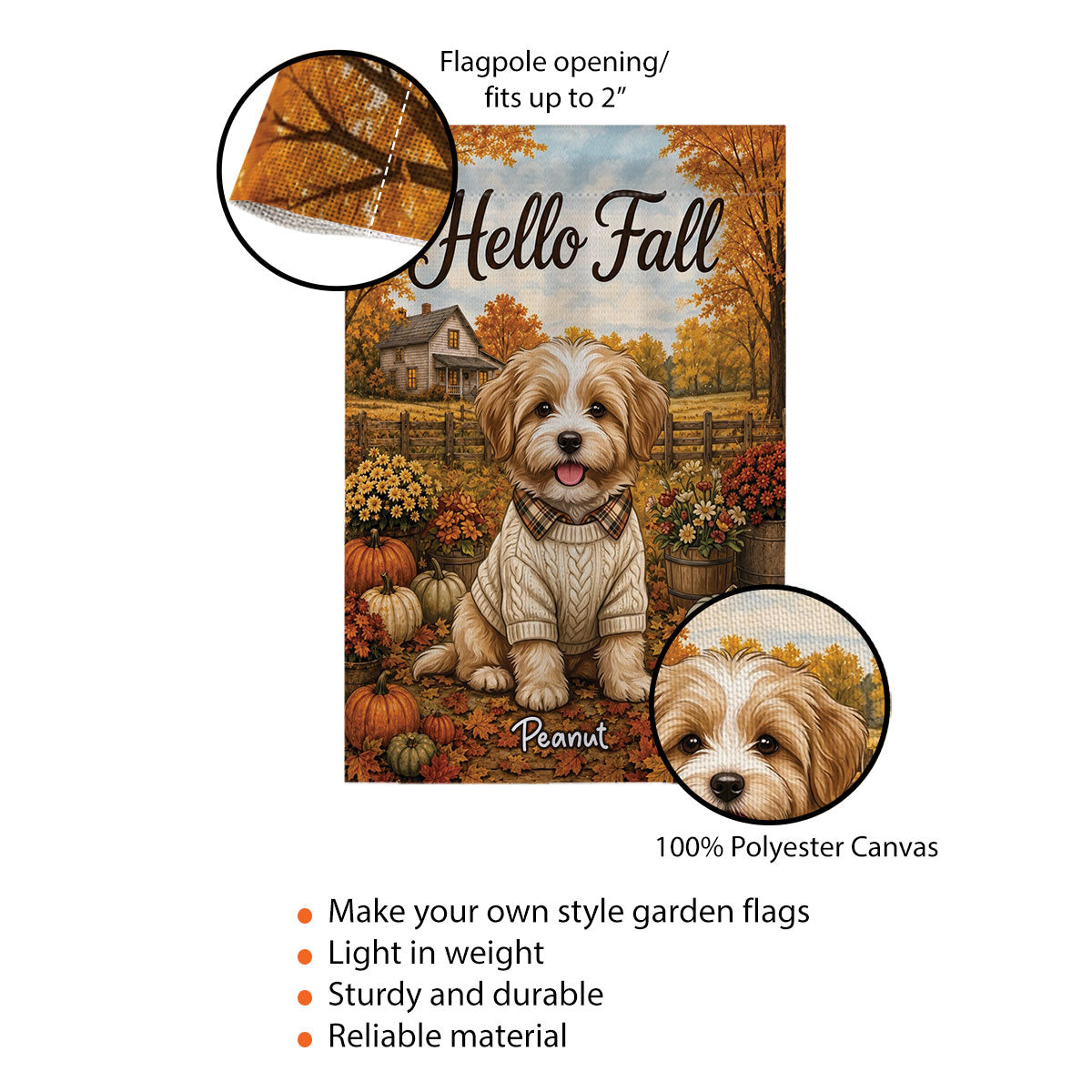 Vintage Dog Cat Hello Fall Photo Upload - Personalized Garden Flag - Fall Season Gift For Dog Mom, Cat Mom