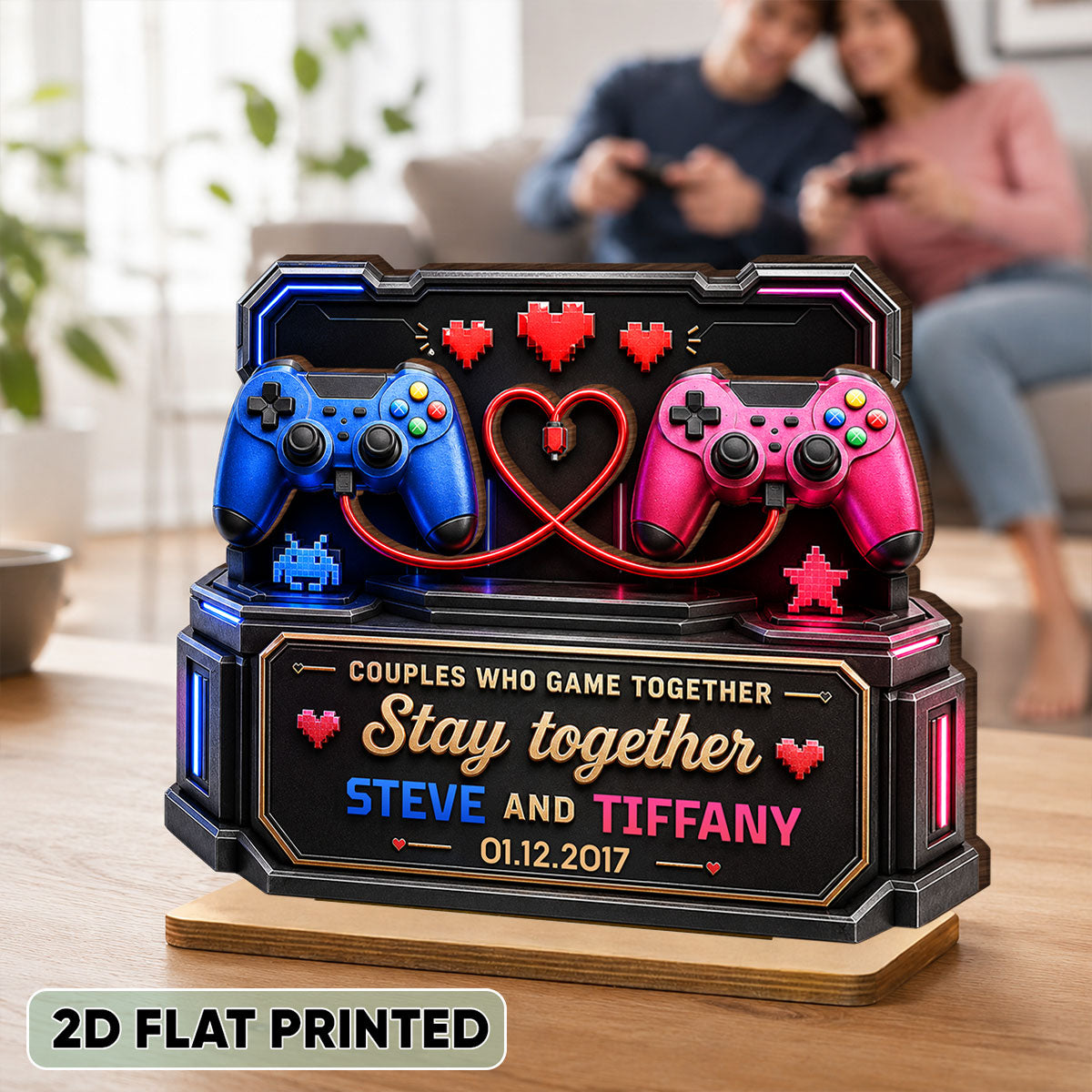 Couples Who Gamer Together Stay Together - Personalized 2-Layered Wooden Plaque - Heartfelt Anniversary Gift for Him, for Her