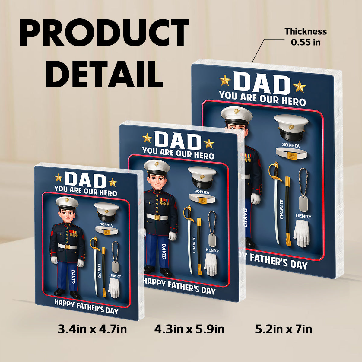 American Marine Dad Hero - Personalized Acrylic Block Plaque -  Gift For Marine Dad