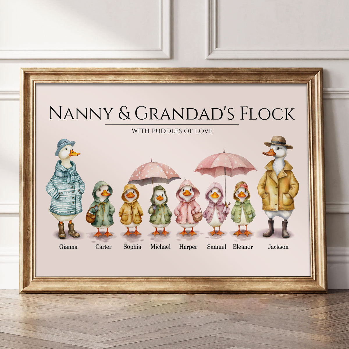 Grandparents Grandma Grandad's Flock Cute Watercolor Ducks Personalised Poster
