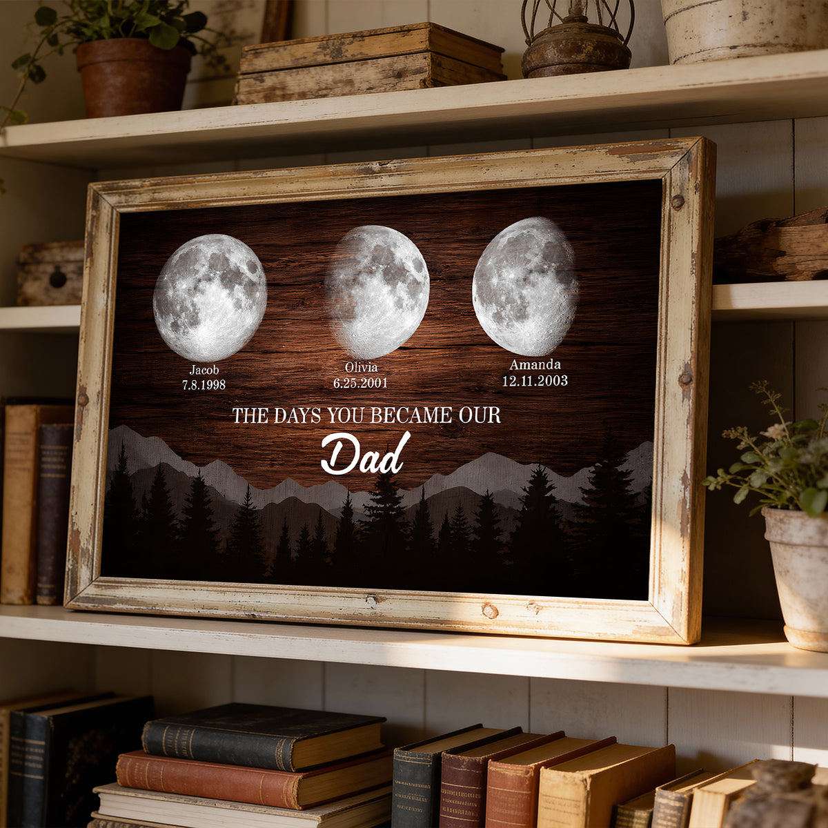 Vintage Retro Moon Phase Wall Art, The day You Became Our Dad - Personalized Poster - Father's Day Gift for Dad