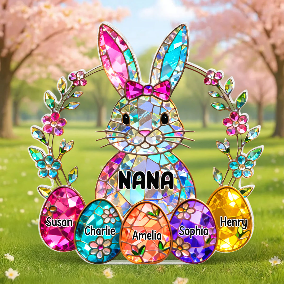 Bunny Grandma Easter Gift - Personalized Acrylic Block Plaque - Easter Decor for Grandma