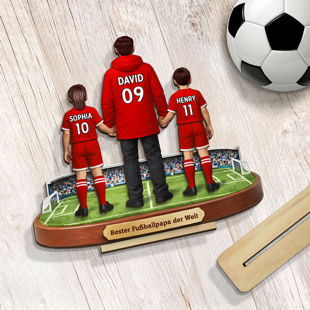 Bester Fußballpapa der Welt - Personalisiertes 2-lagiges Holz-Aufsteller – Vatertagsgeschenk für Fußballpapas, Geschenk für Ehemänner