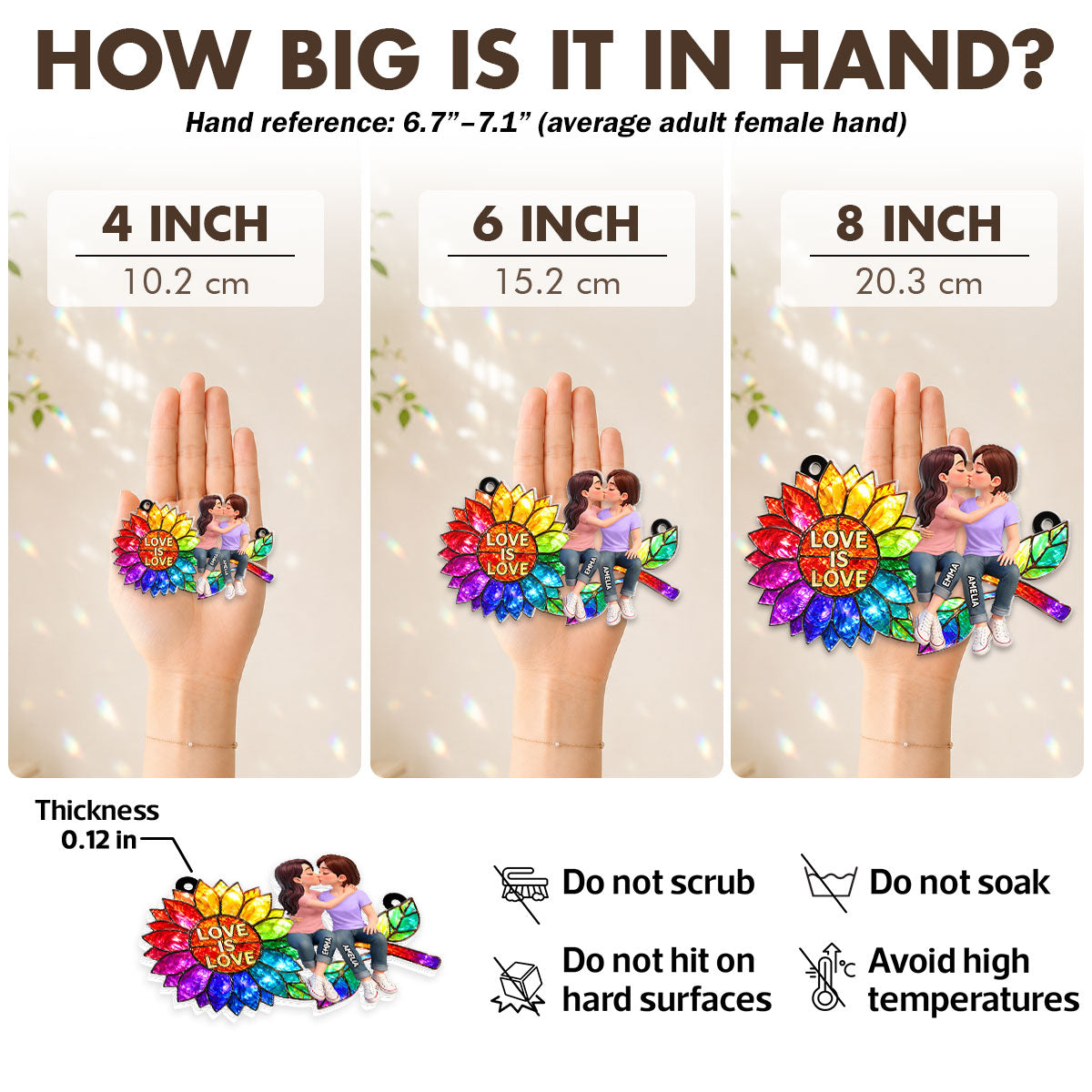 Sunflower Love is Love LGBT Couple - Personalized Suncatcher - Heartfelt Gift for Her, for Him