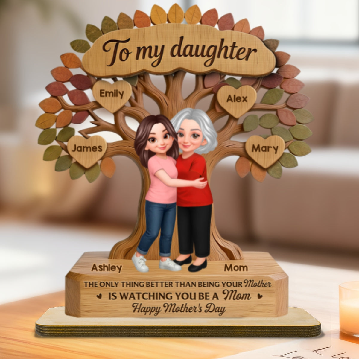 To My Daughter From Mom Happy Mother's Day Tree Of Life Custom Kids Names - Personalized 2-Layered Wooden Plaque - Mother's Day Gift For Daughter