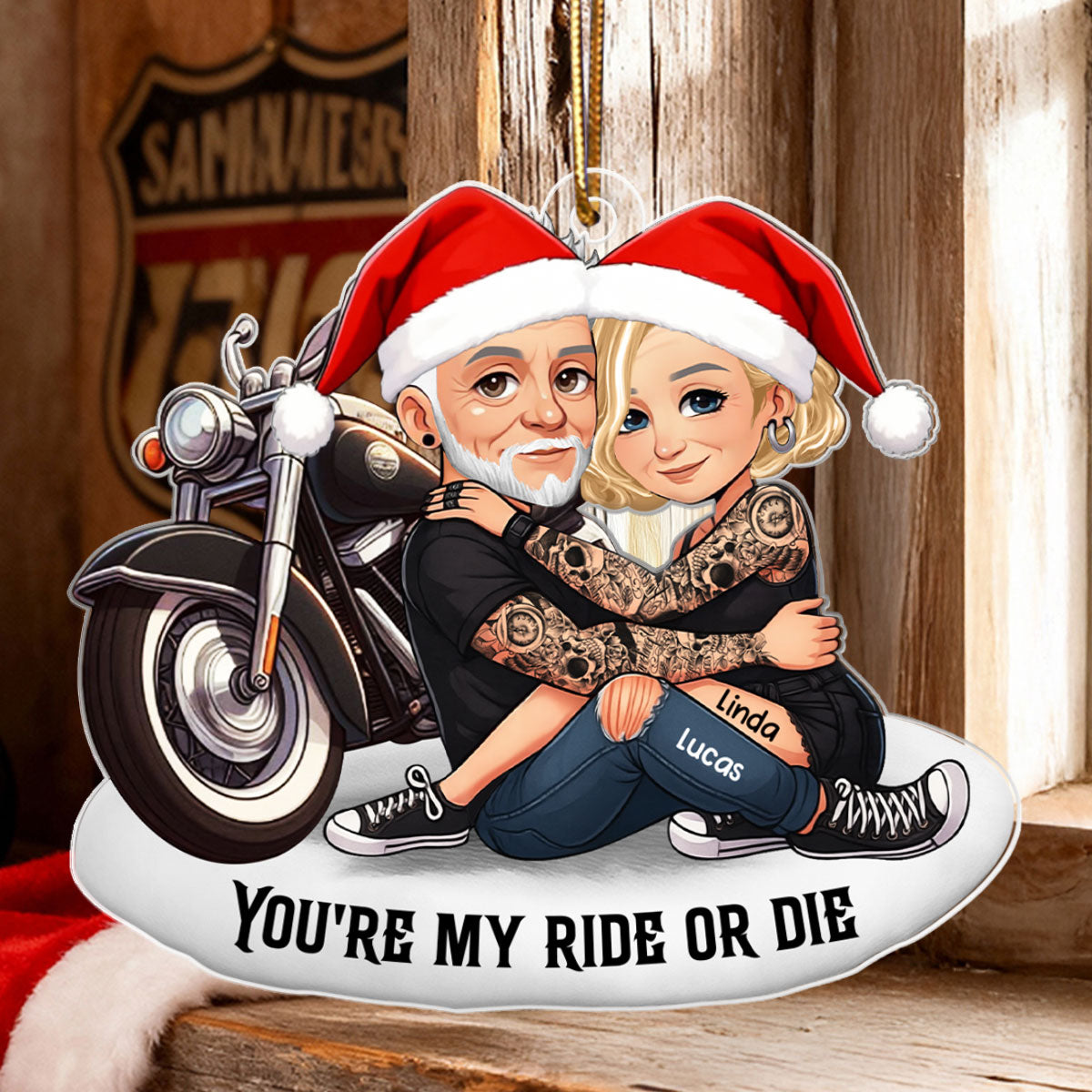Bikers Couple Riding Partners for Life - Personalized Acrylic Ornament - Gift for Him, Gift for Her